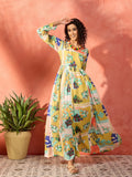 InWeave Lime Green Leaf Sweetheart Neck Long Anarkali Kurta - Distacart