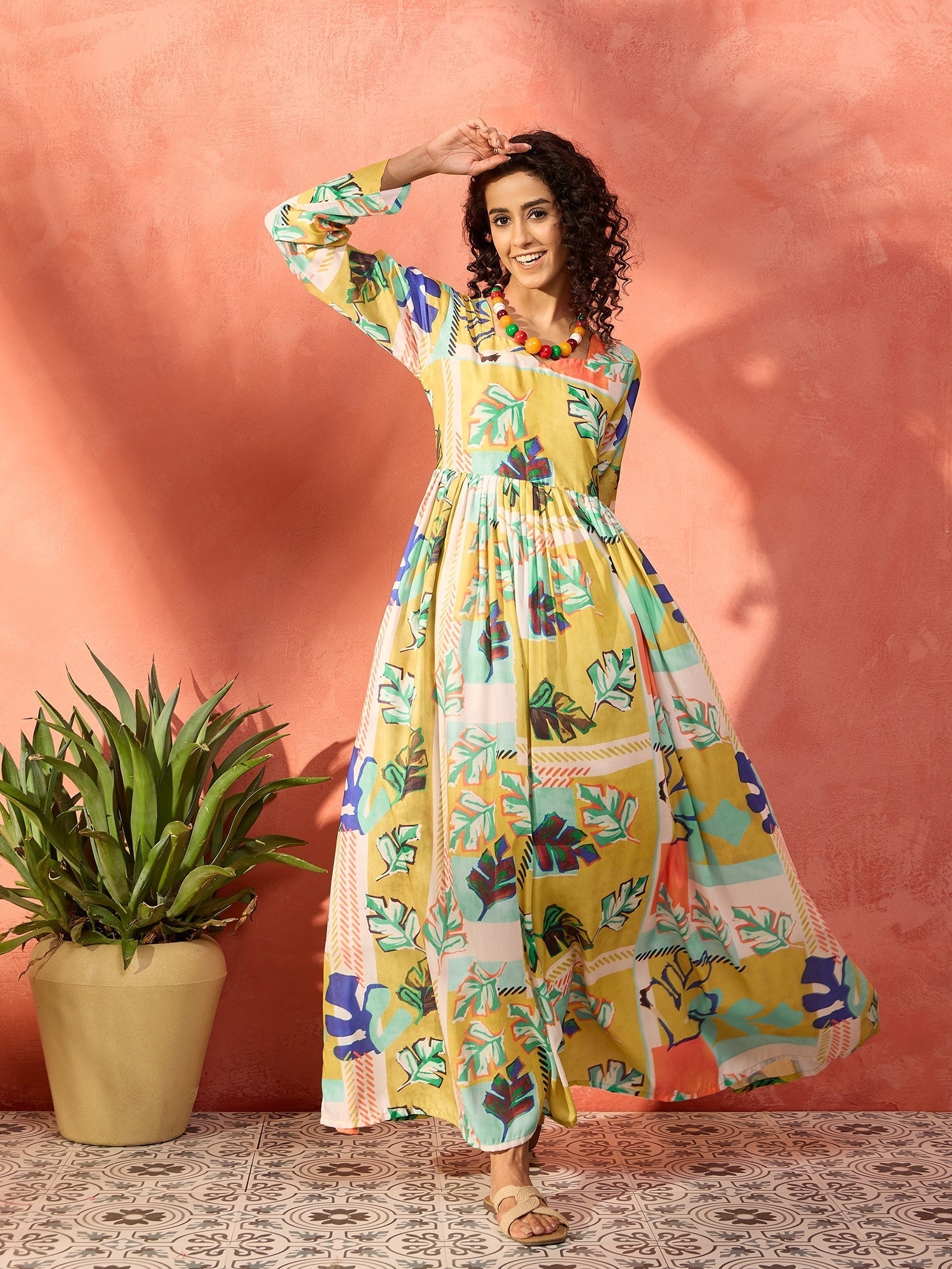 InWeave Lime Green Leaf Sweetheart Neck Long Anarkali Kurta - Distacart