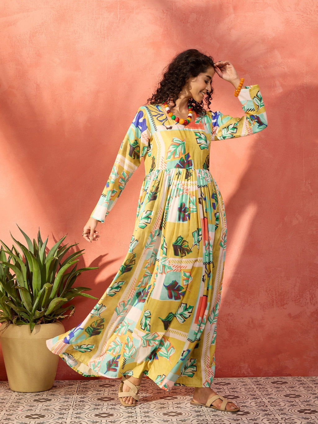 InWeave Lime Green Leaf Sweetheart Neck Long Anarkali Kurta - Distacart
