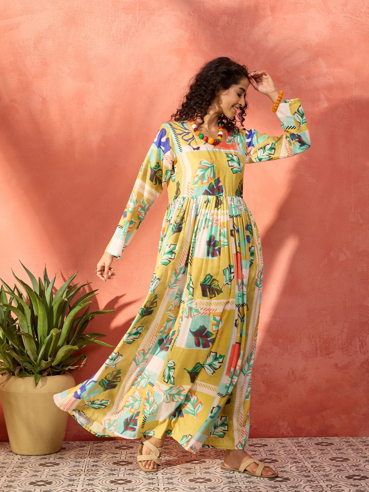 InWeave Lime Green Leaf Sweetheart Neck Long Anarkali Kurta - Distacart