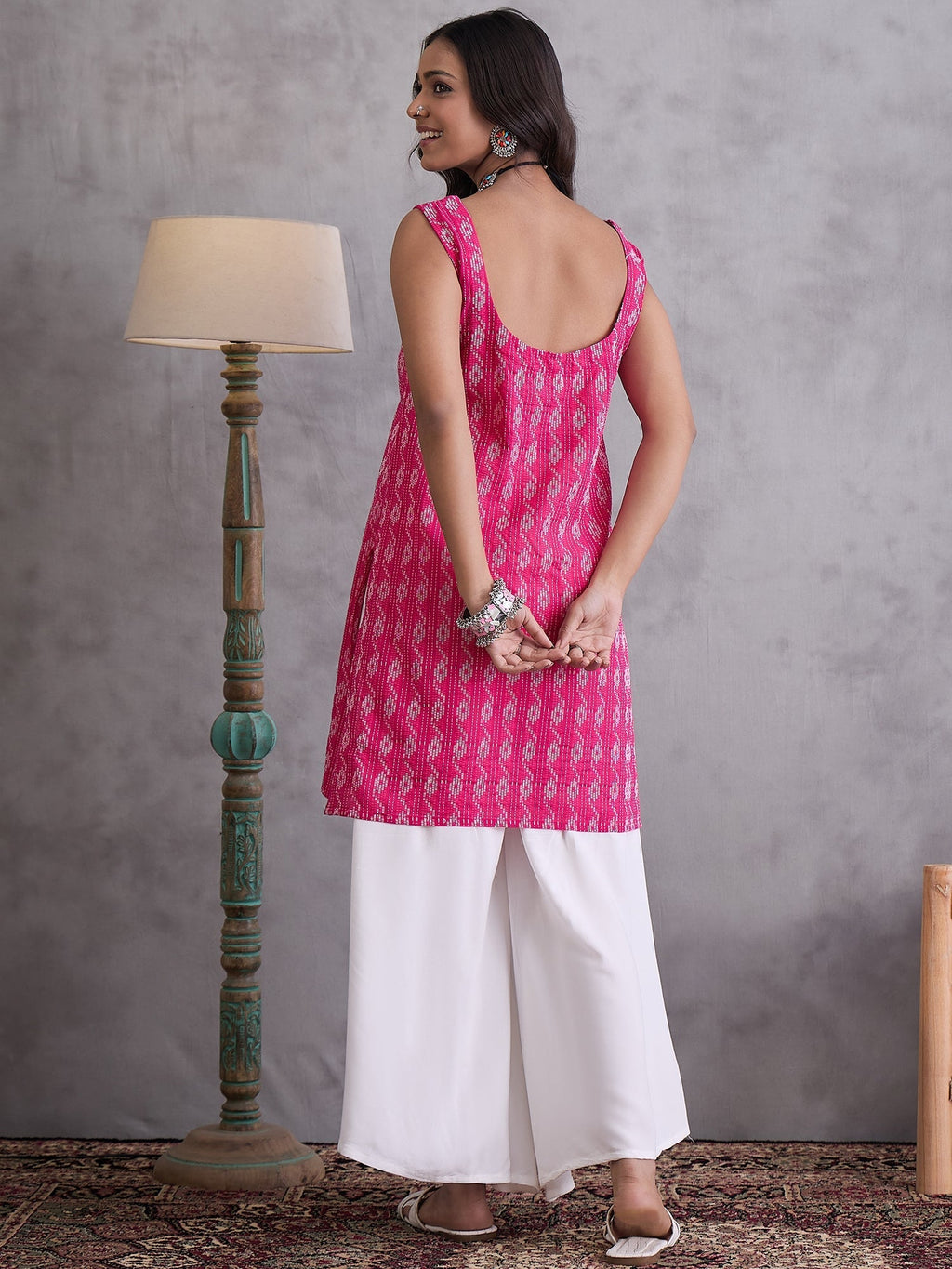 InWeave Fuchsia Ikkat Kantha Kurta