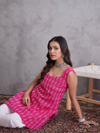 InWeave Fuchsia Ikkat Kantha Kurta