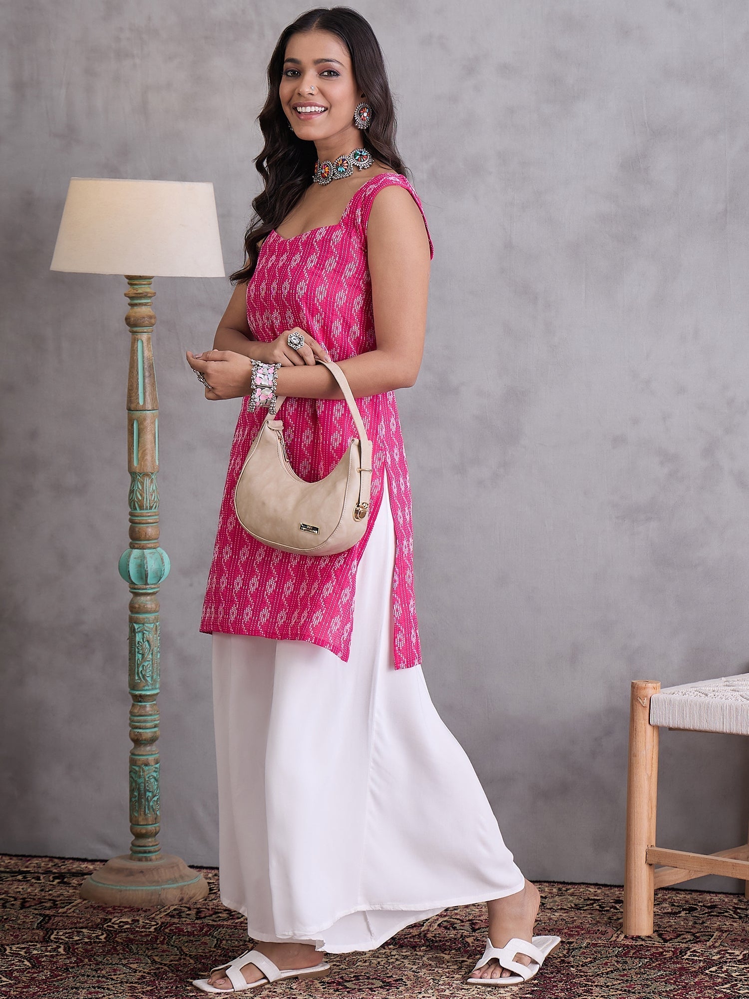 InWeave Fuchsia Ikkat Kantha Kurta