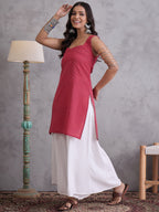 InWeave Maroon Kantha Striped Kurta