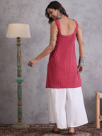 InWeave Maroon Kantha Striped Kurta