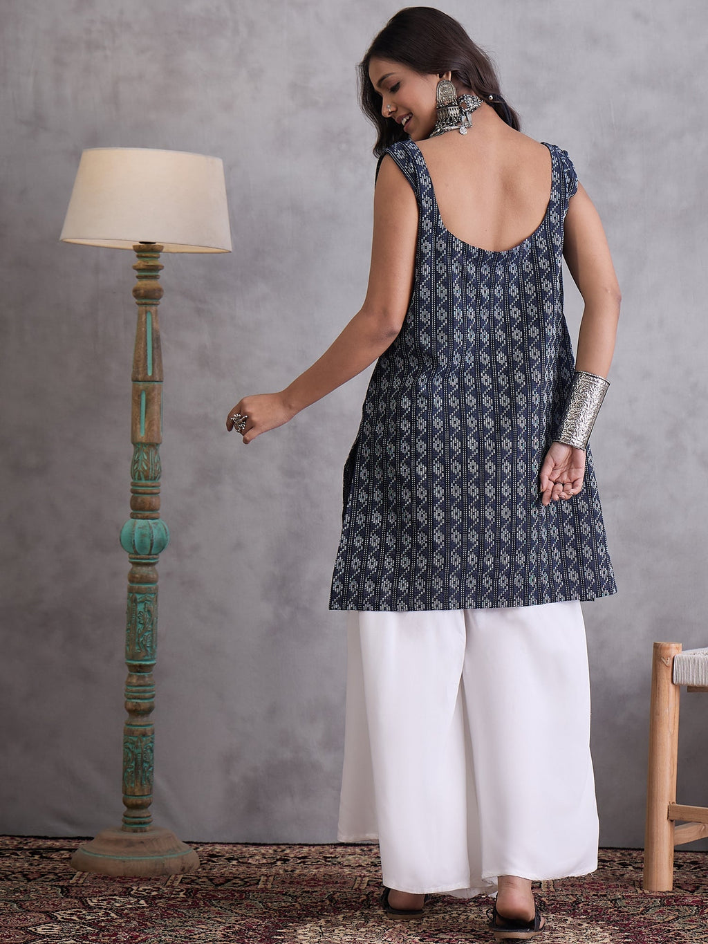 InWeave Black Ikkat Kantha Kurta