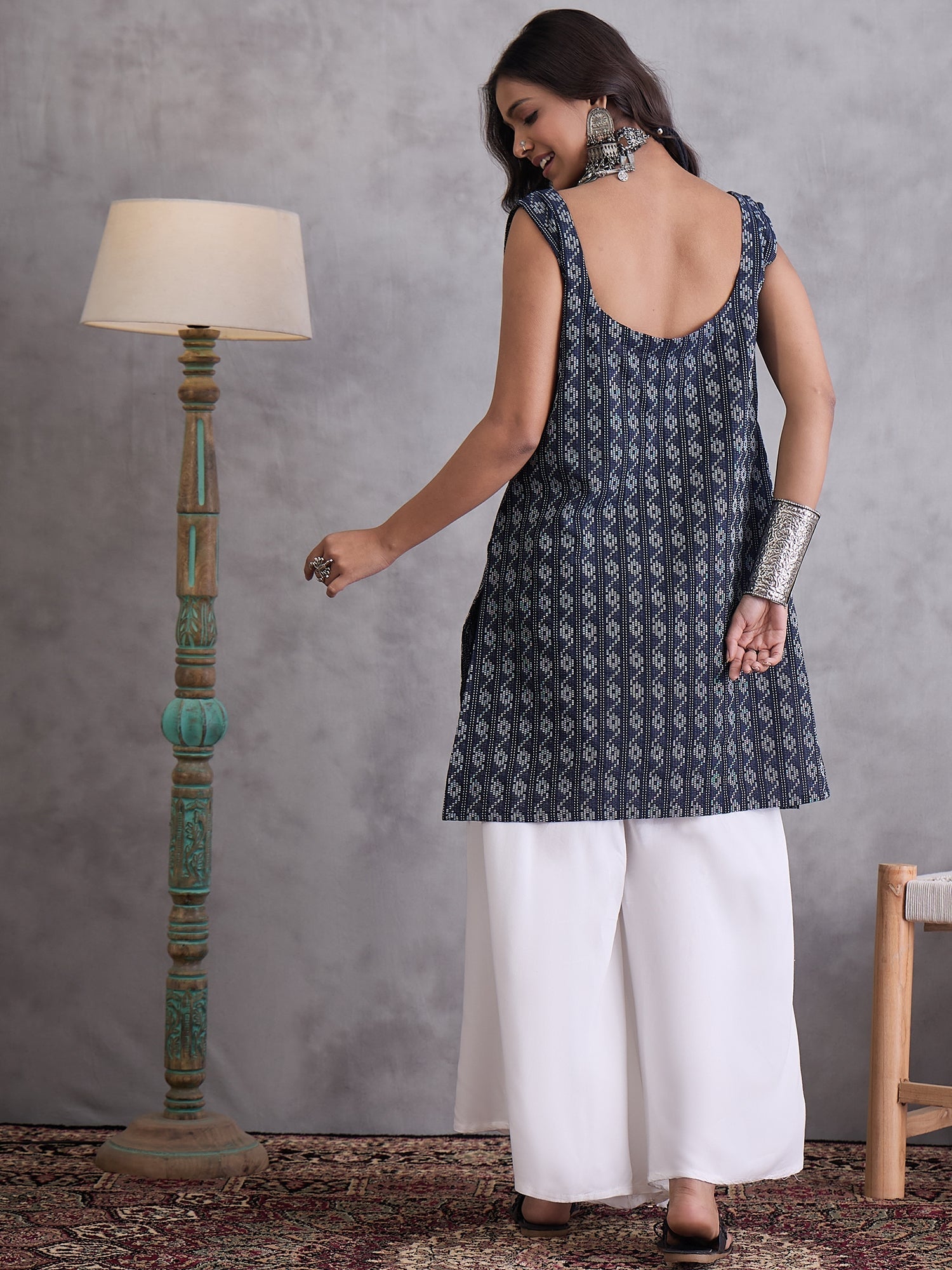 InWeave Black Ikkat Kantha Kurta