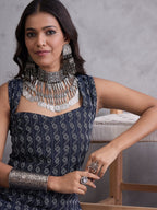 InWeave Black Ikkat Kantha Kurta