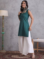 InWeave Emerald Green Kantha Striped Kurta