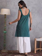 InWeave Emerald Green Kantha Striped Kurta