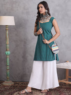 InWeave Emerald Green Kantha Striped Kurta
