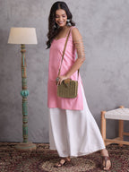 InWeave Pink Kantha Striped Kurta