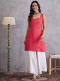 InWeave Red Kantha Striped Kurta
