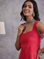 InWeave Red Kantha Striped Kurta