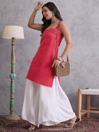 InWeave Red Kantha Striped Kurta