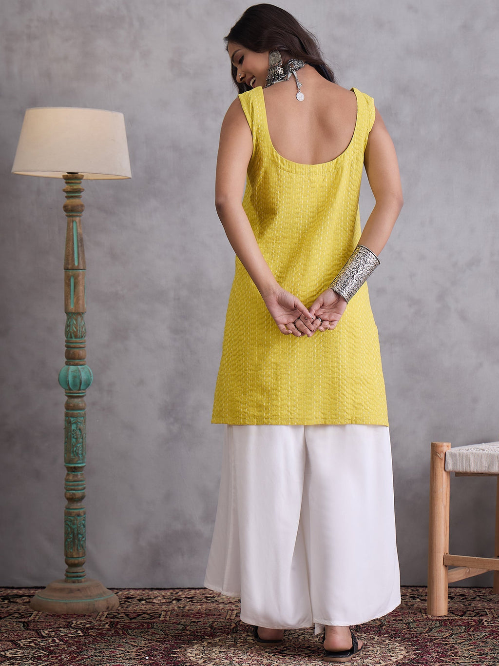 InWeave Yellow Kantha Kurta
