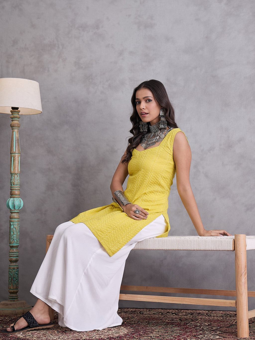 InWeave Yellow Kantha Kurta