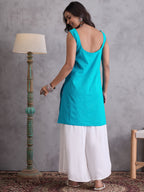 InWeave Cyan Blue Kantha Striped Kurta