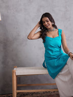 InWeave Cyan Blue Kantha Striped Kurta