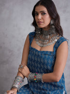 InWeave Blue Ikkat Kantha Kurta