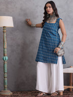InWeave Blue Ikkat Kantha Kurta
