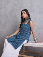 InWeave Blue Ikkat Kantha Kurta