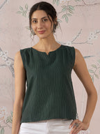 InWeave Dark Green Sleeveless Kantha Top
