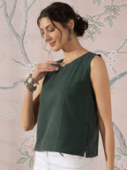 InWeave Dark Green Sleeveless Kantha Top