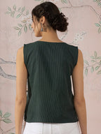 InWeave Dark Green Sleeveless Kantha Top
