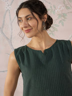 InWeave Dark Green Sleeveless Kantha Top