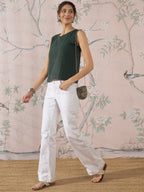 InWeave Dark Green Sleeveless Kantha Top