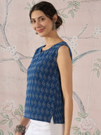 InWeave Blue Ikkat Kantha W/S Top