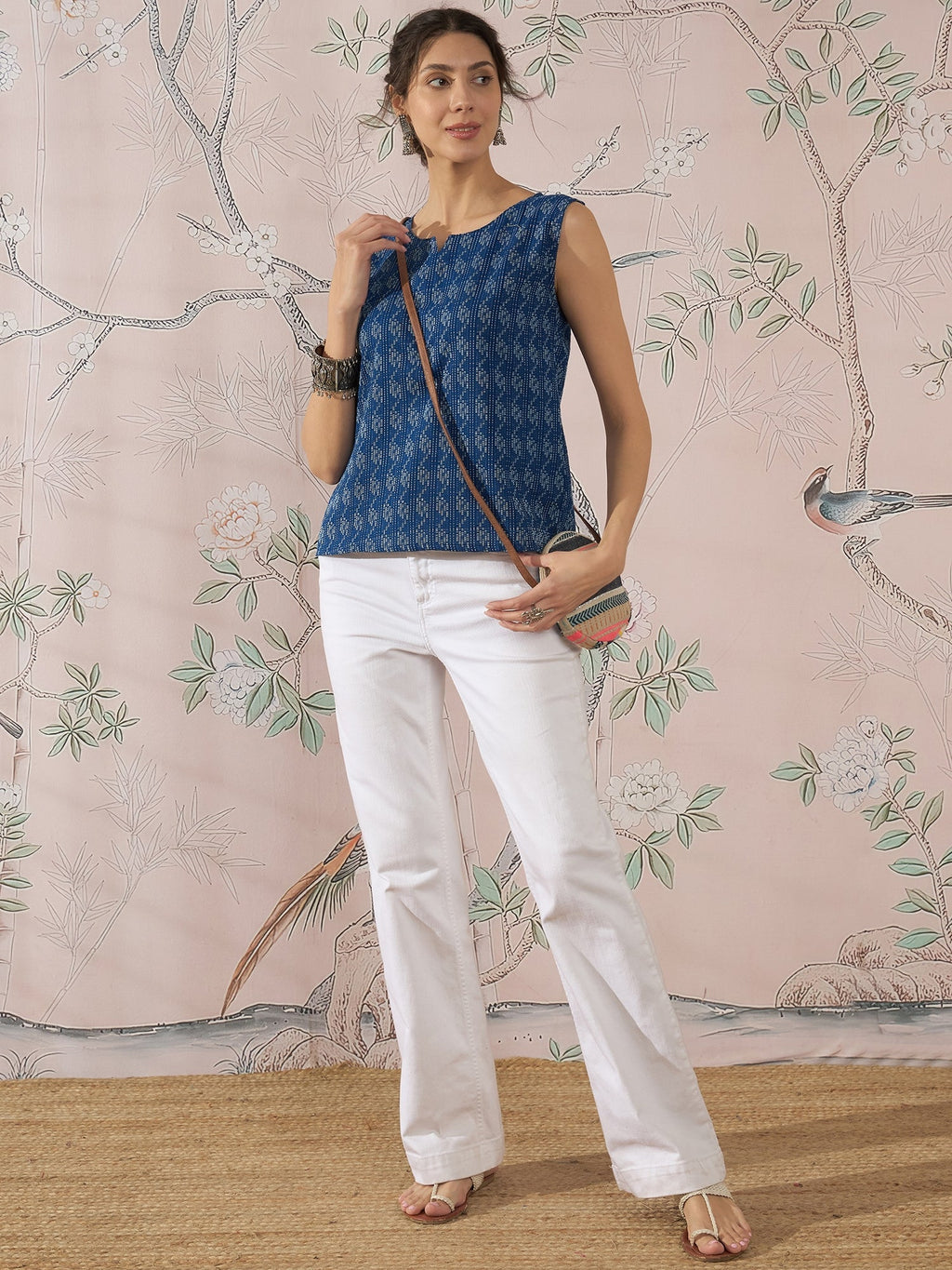 InWeave Blue Ikkat Kantha W/S Top