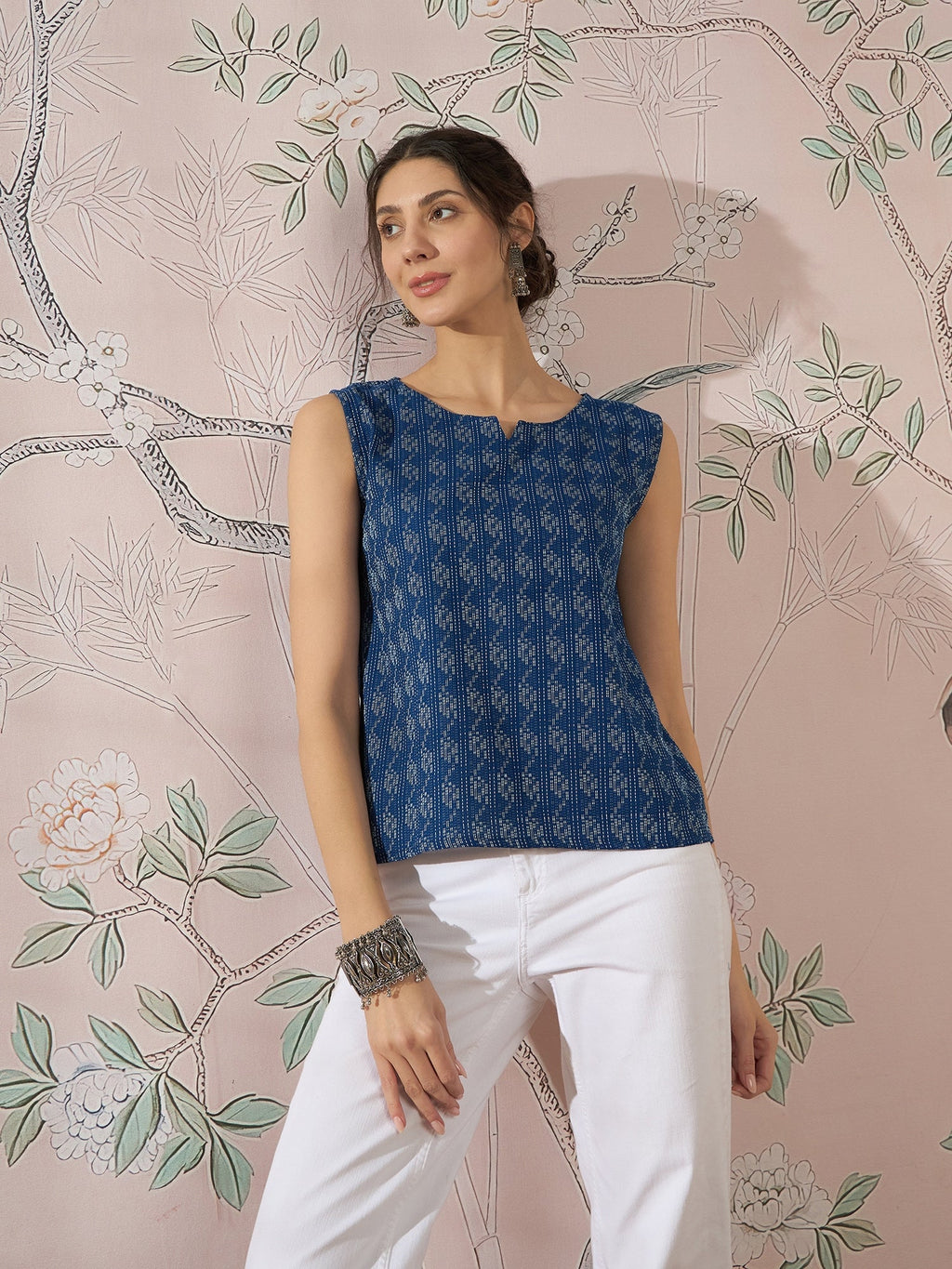 InWeave Blue Ikkat Kantha W/S Top
