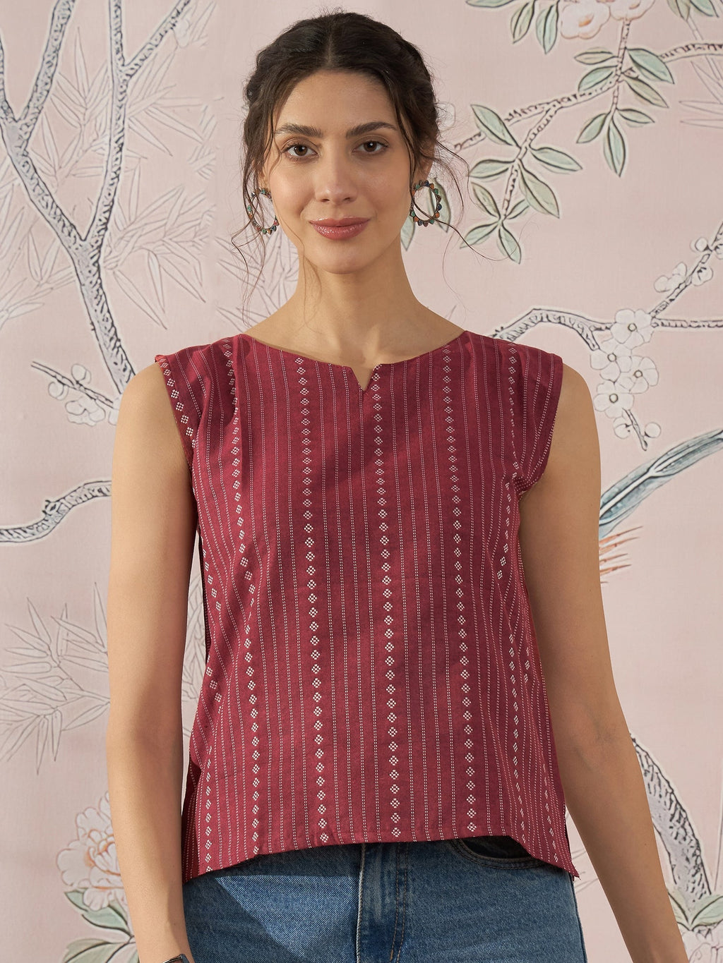 InWeave Maroon Striped Kantha W/S Top