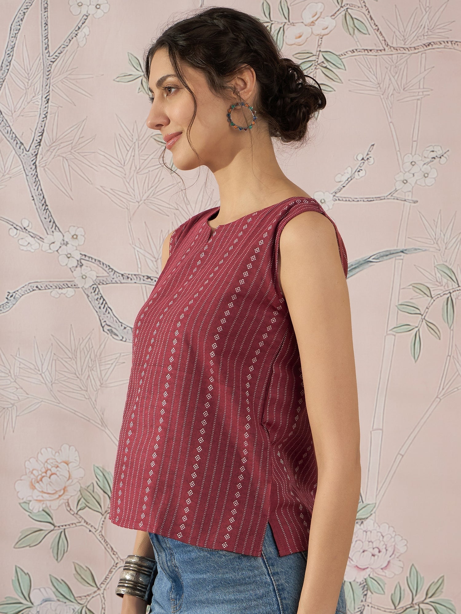 InWeave Maroon Striped Kantha W/S Top