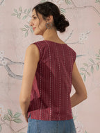 InWeave Maroon Striped Kantha W/S Top