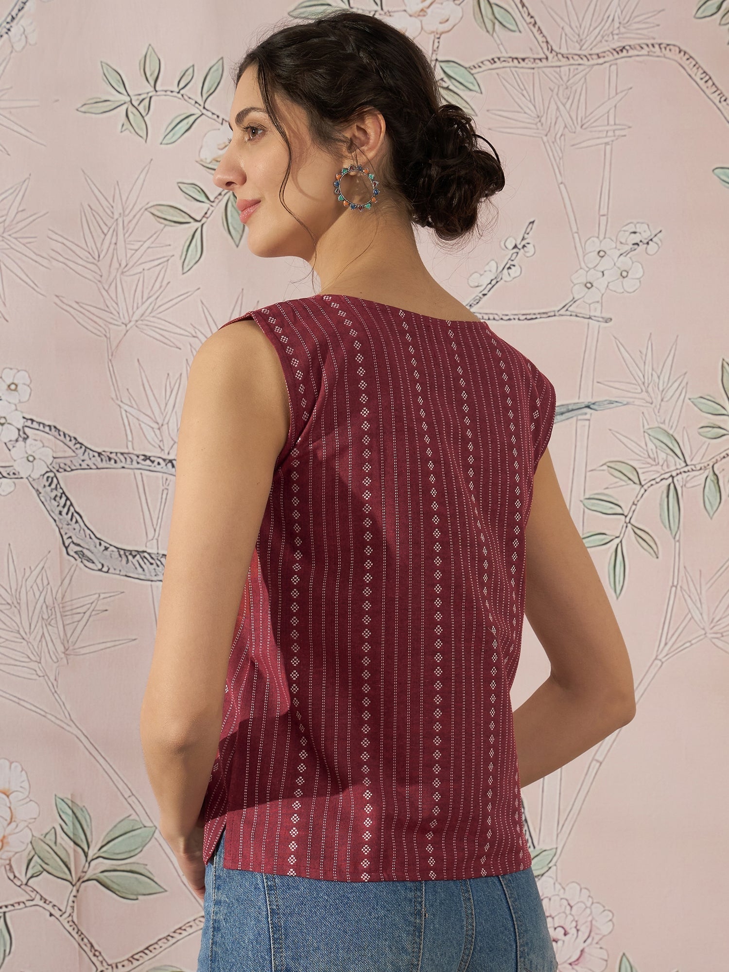 InWeave Maroon Striped Kantha W/S Top
