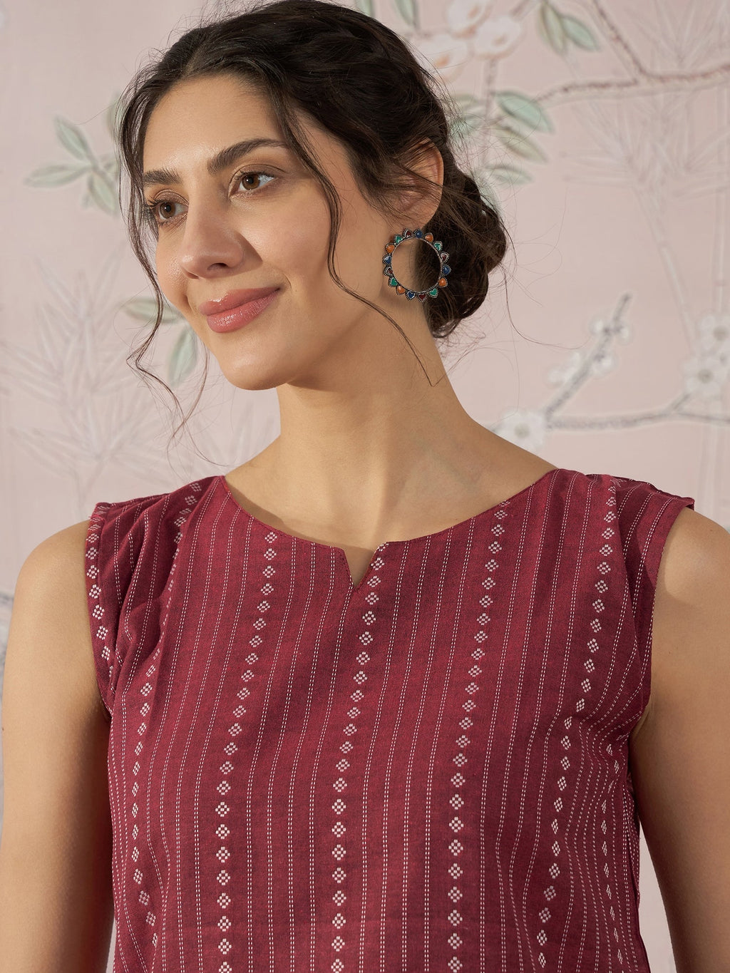 InWeave Maroon Striped Kantha W/S Top