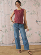 InWeave Maroon Striped Kantha W/S Top