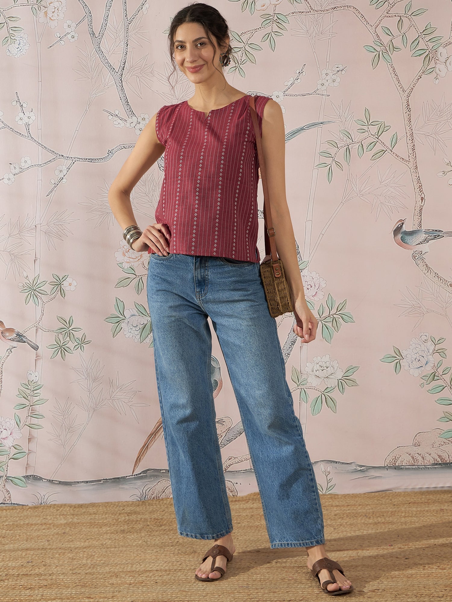 InWeave Maroon Striped Kantha W/S Top
