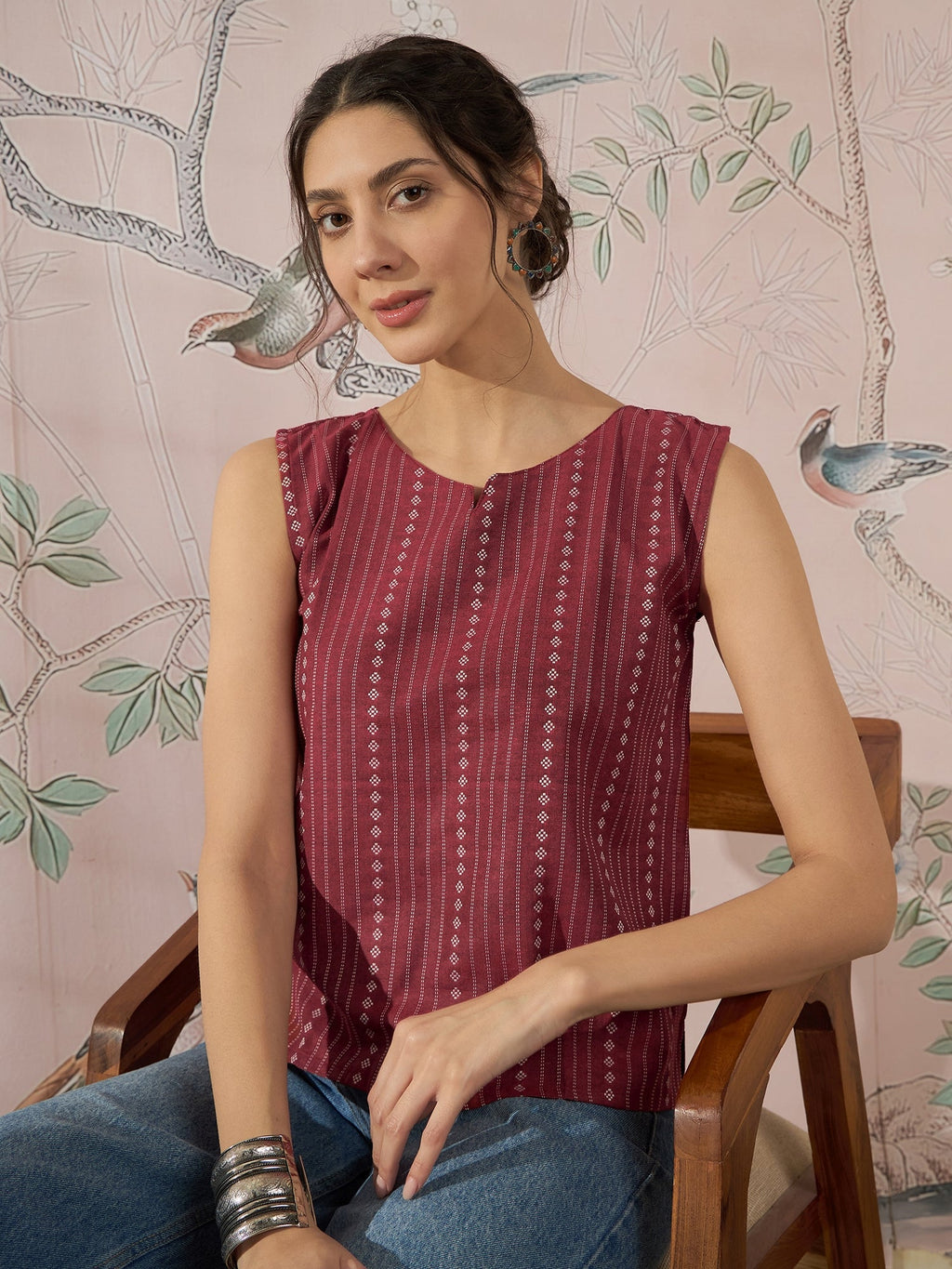 InWeave Maroon Striped Kantha W/S Top