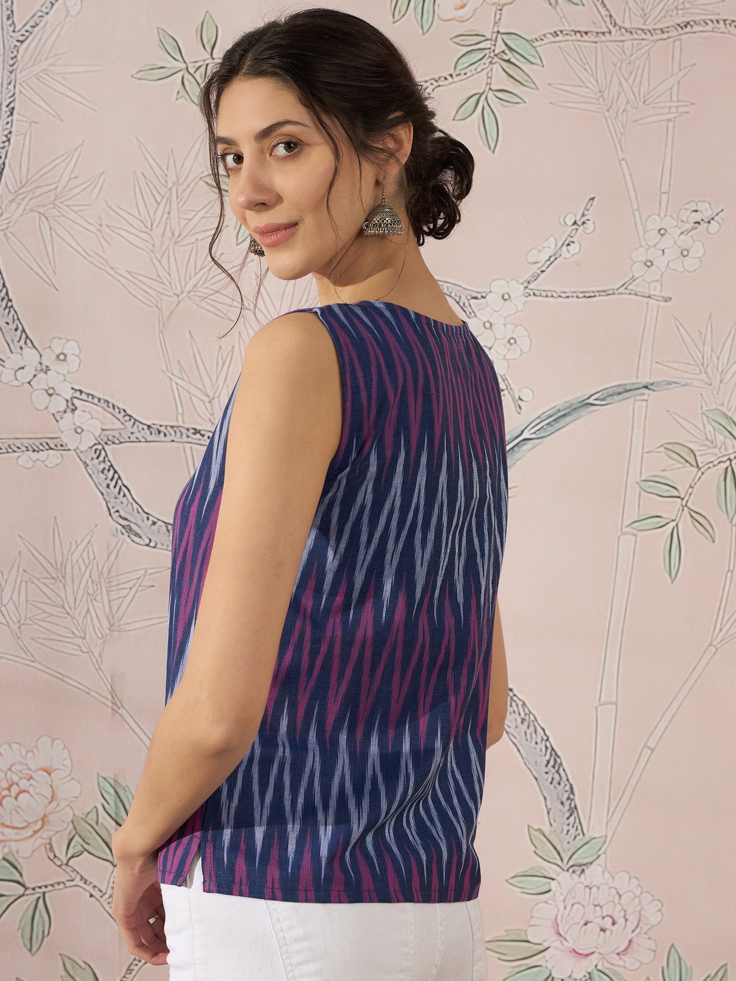 InWeave Purple Blue Ikkat Kantha W/S Top