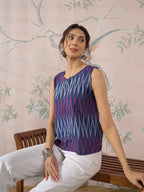 InWeave Purple Blue Ikkat Kantha W/S Top