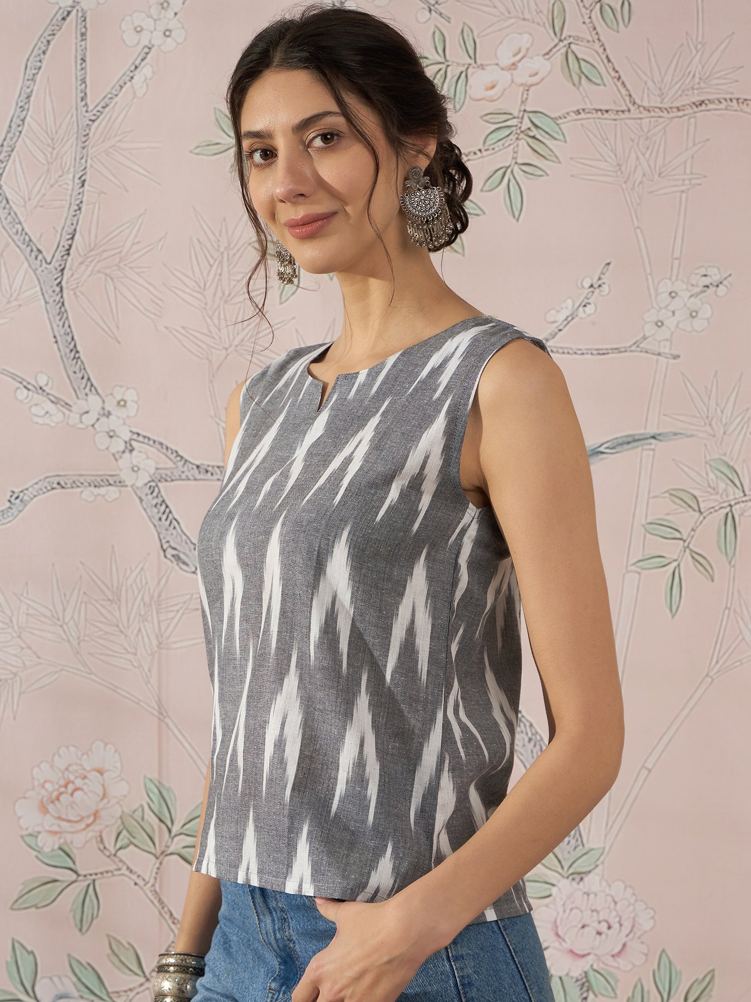 InWeave Grey Ikkat Kantha W/S Top