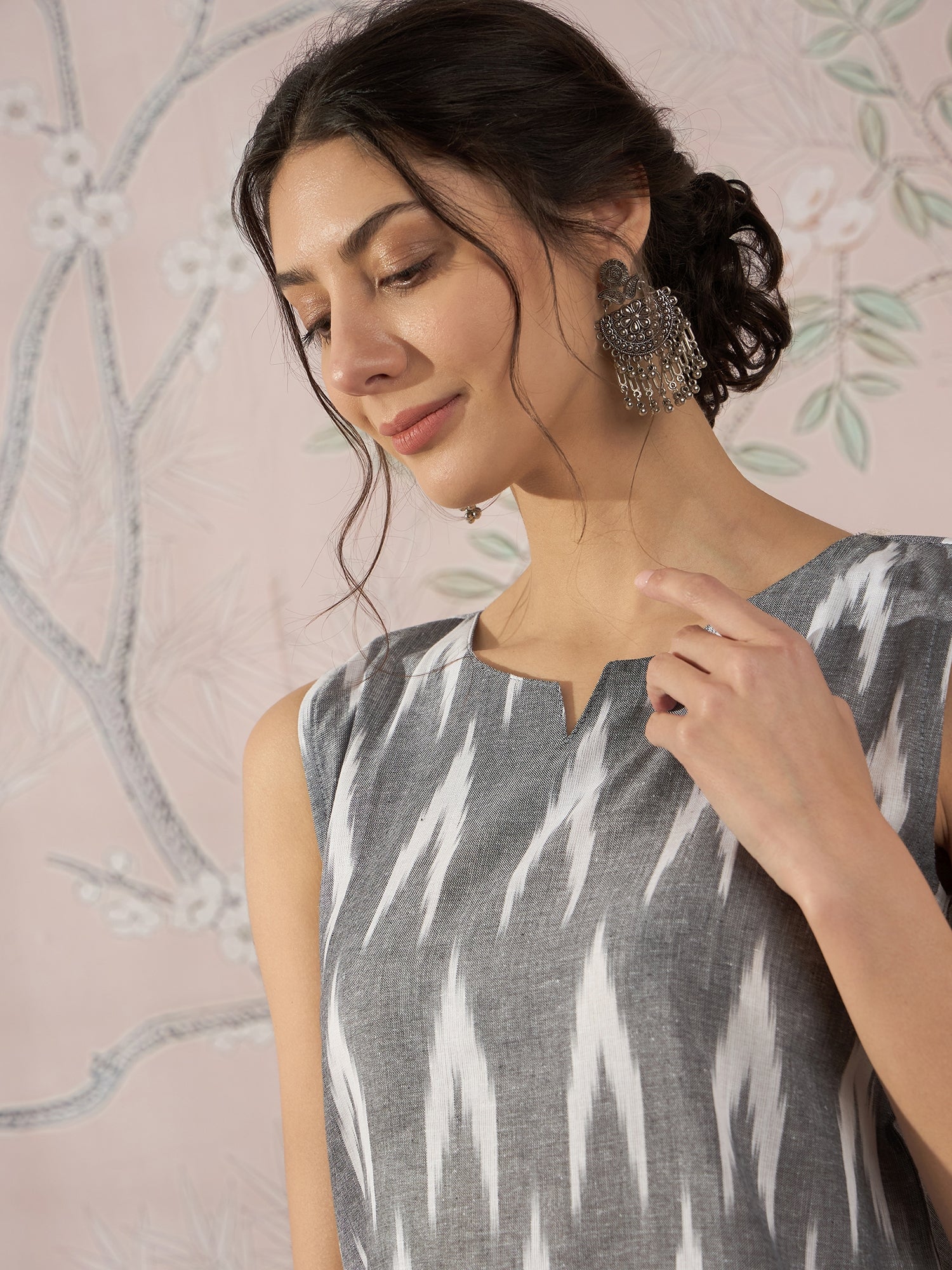 InWeave Grey Ikkat Kantha W/S Top