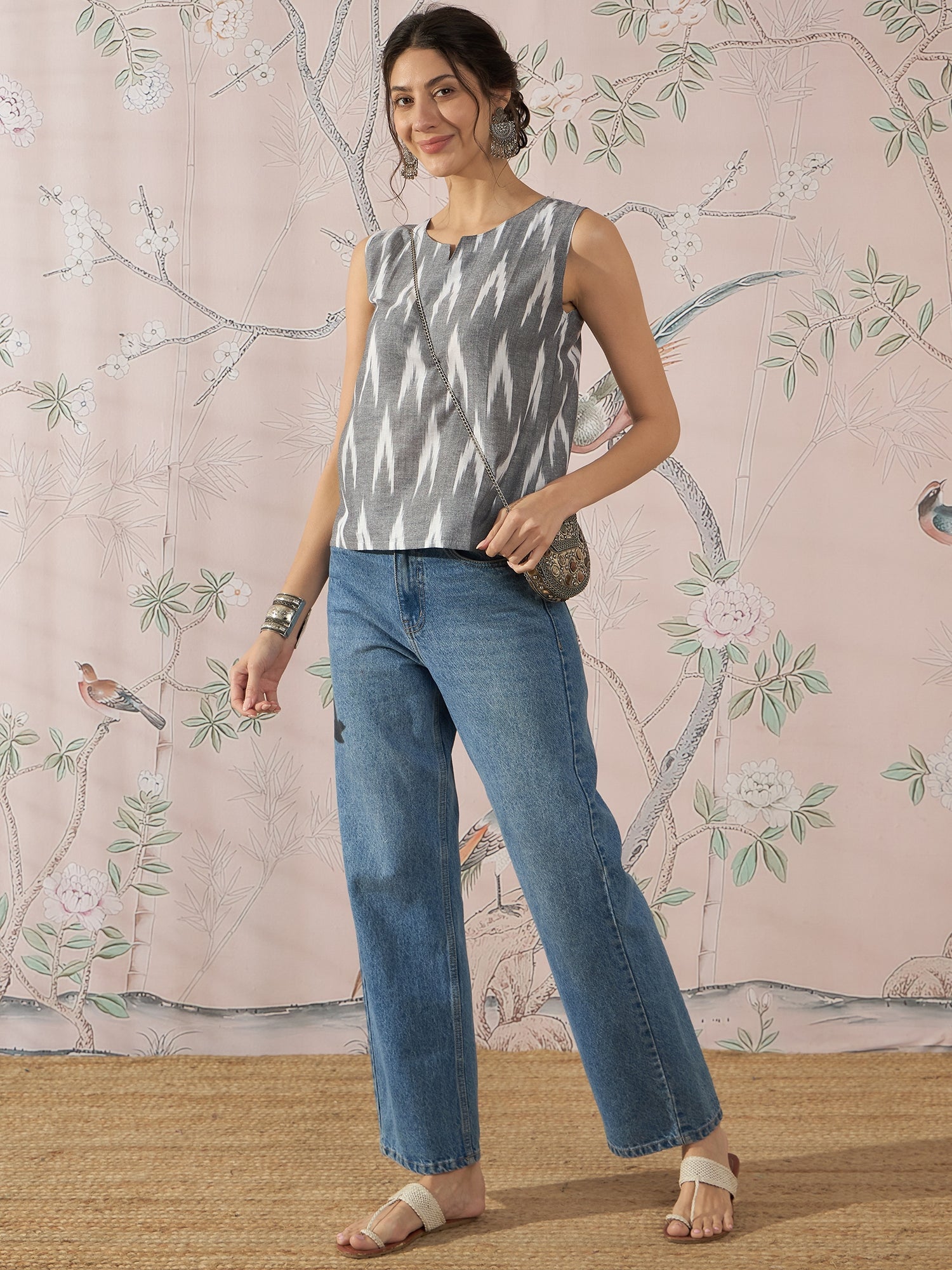 InWeave Grey Ikkat Kantha W/S Top
