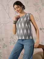 InWeave Grey Ikkat Kantha W/S Top
