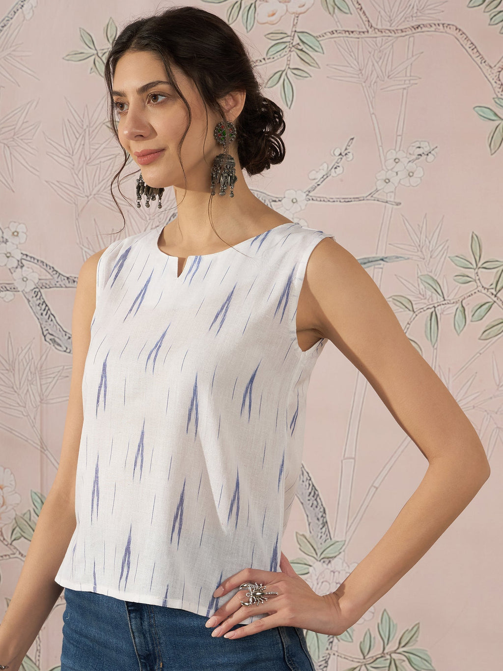 InWeave White Blue Ikkat W/S Top