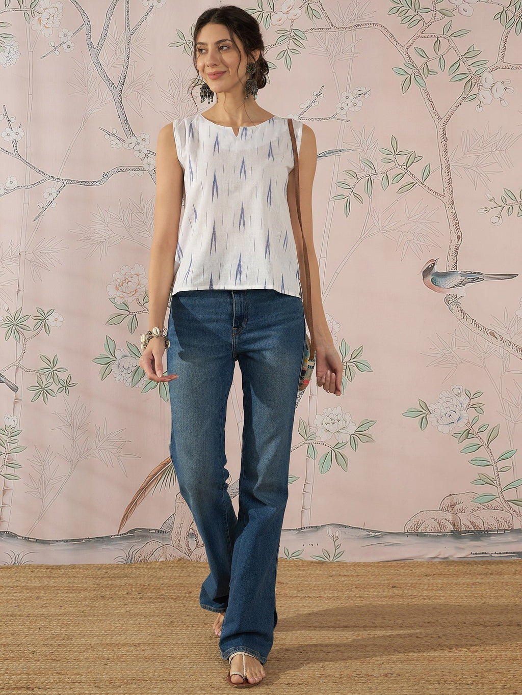 InWeave White Blue Ikkat W/S Top